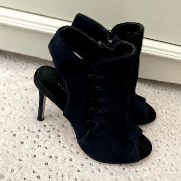 Karen Millen Blue Suede Peep Toe Ankle Boot Heels Size 6.5 - Picture 2 of 9